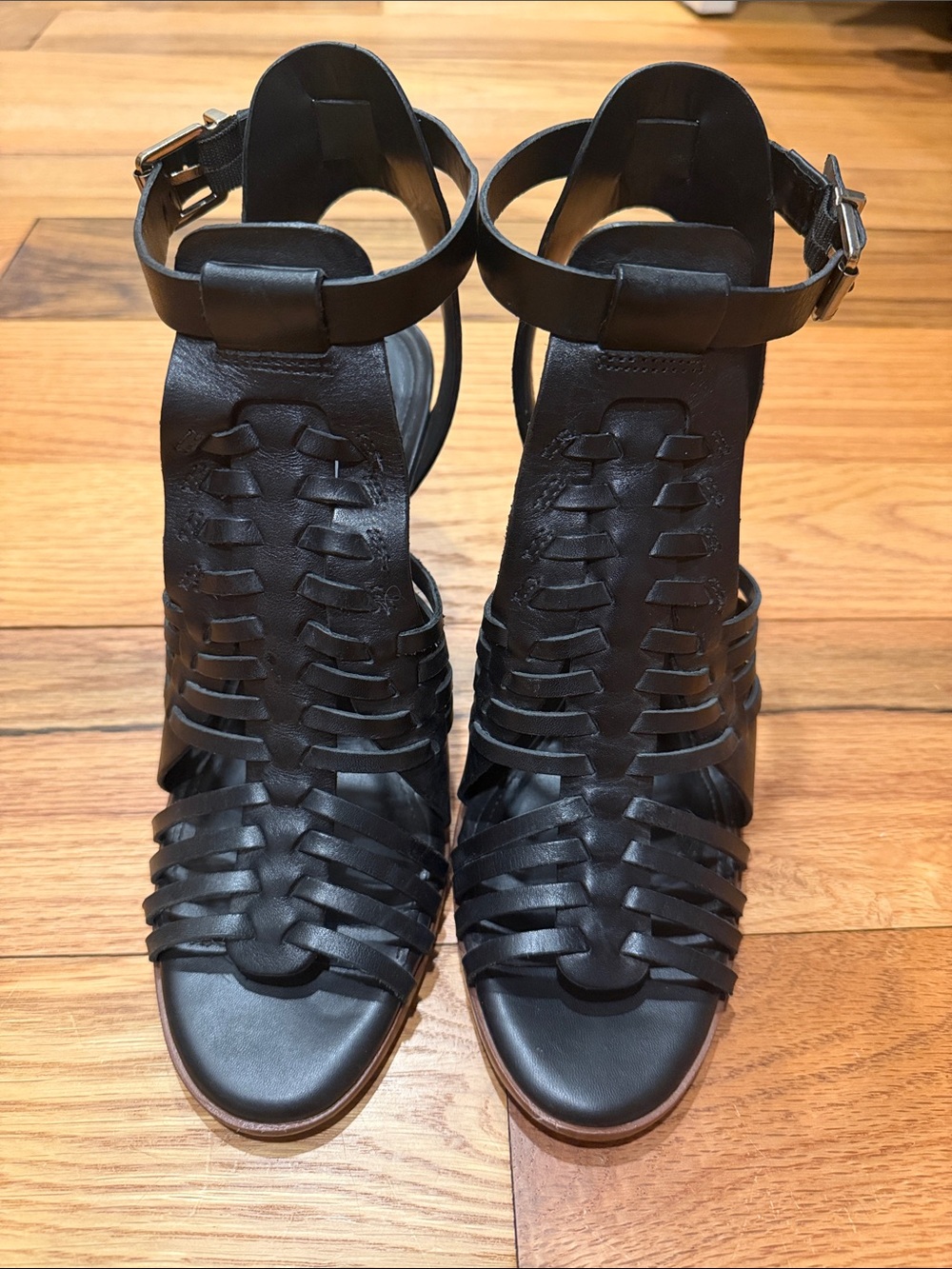 Gianni Bini Black Woven Ankle-Strap Heels